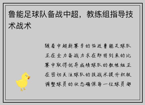 鲁能足球队备战中超，教练组指导技术战术